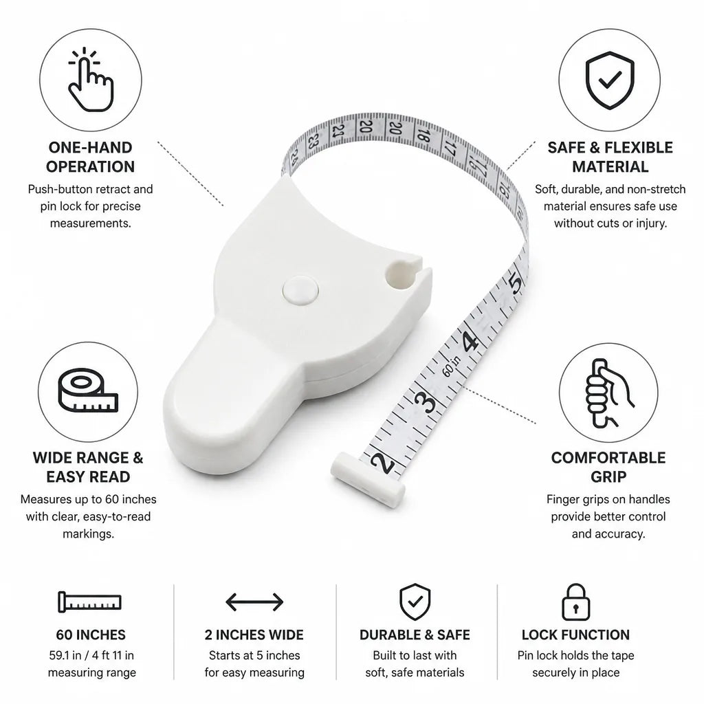Body Tape Measure Retractable Push-Button Lock 60 Inch