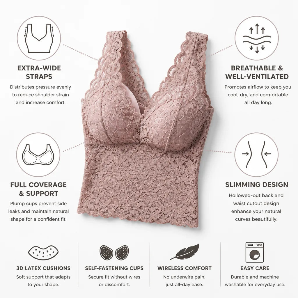Bra Wireless Lace Tank Top Wide Straps