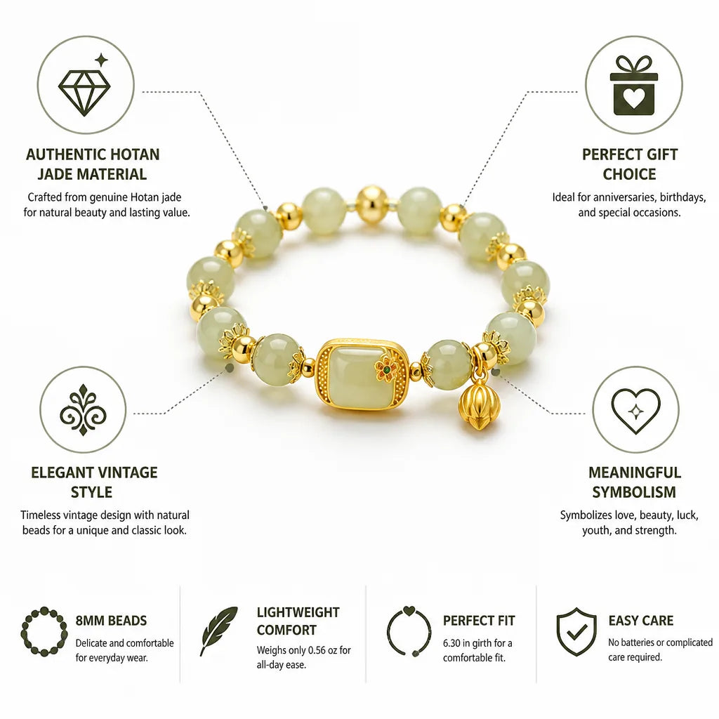 Bracelet Hotan Jade Vintage 8mm Beads Gift Ready