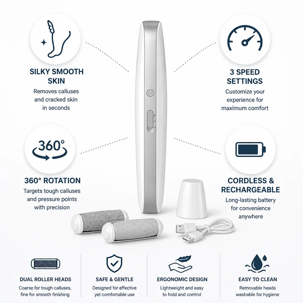 Callus Remover Cordless 3-Speed Ceramic Roller