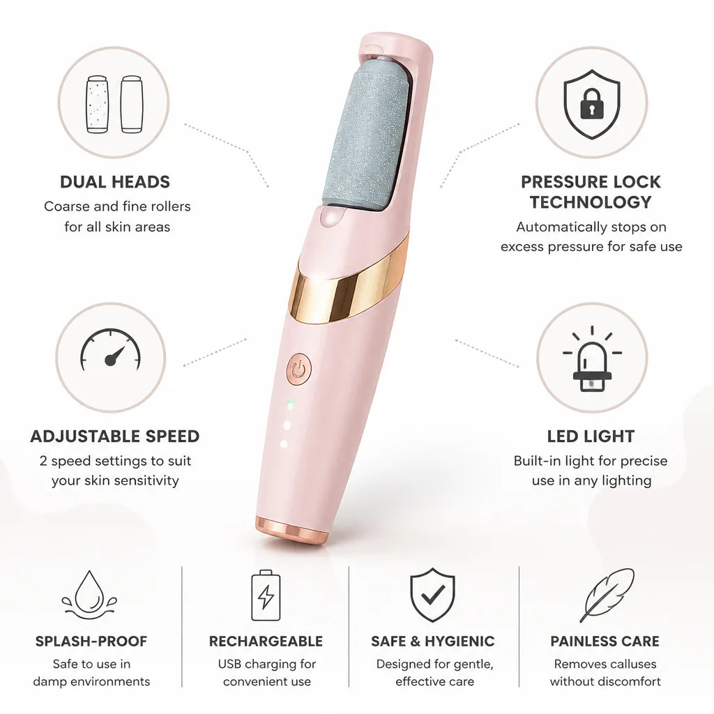 Callus Remover Quartz Crystal Rollers Dual Heads Rechargeable