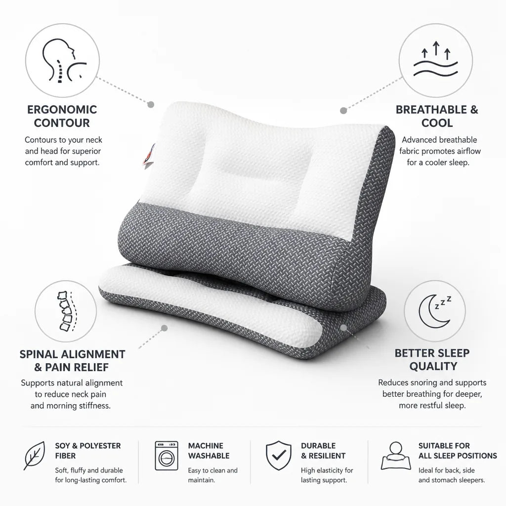 Cervical Pillow Ergonomic Contour & Breathable Neck Support