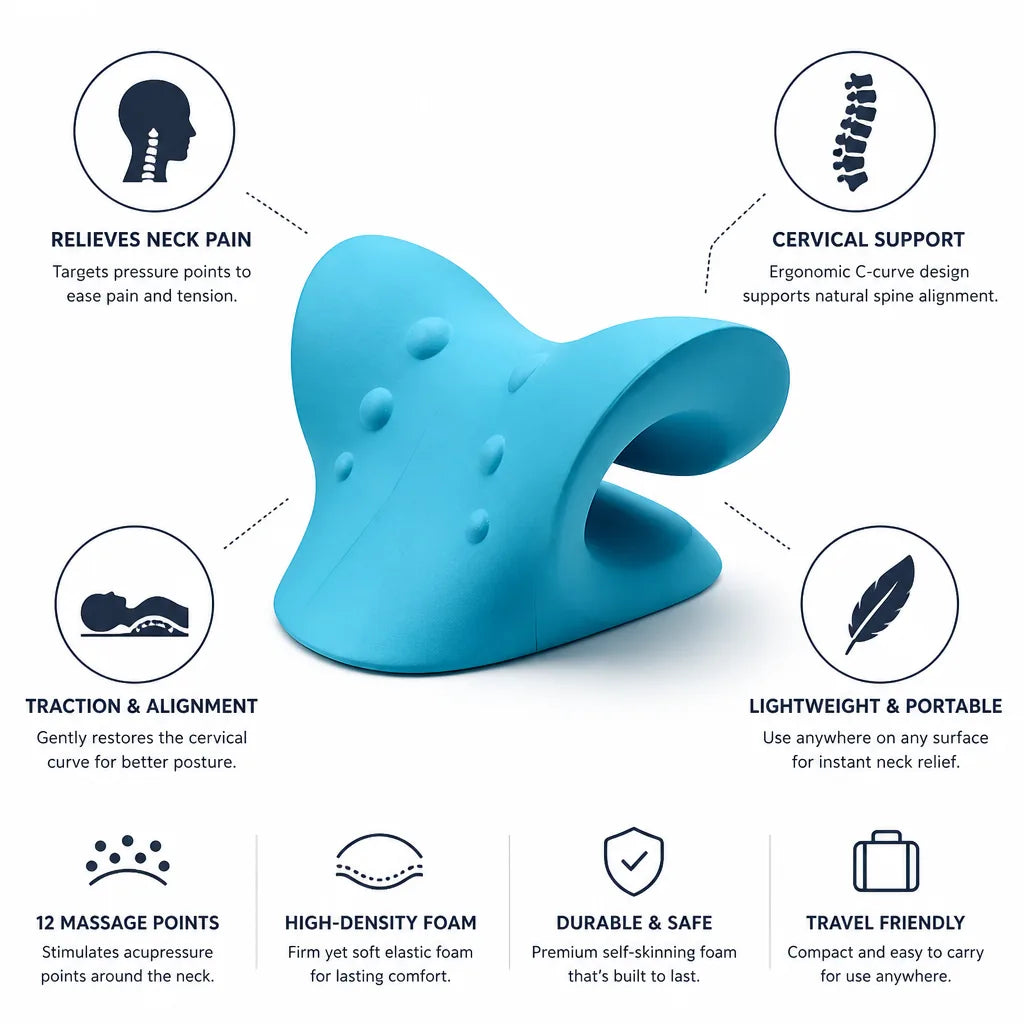 Cervical Traction Pillow Ergonomic C-Curve High-Density Foam