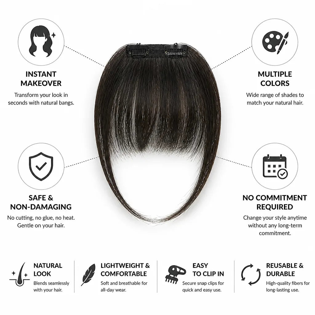 Clip-In Bangs Snap-On Natural-Look Multiple Colors