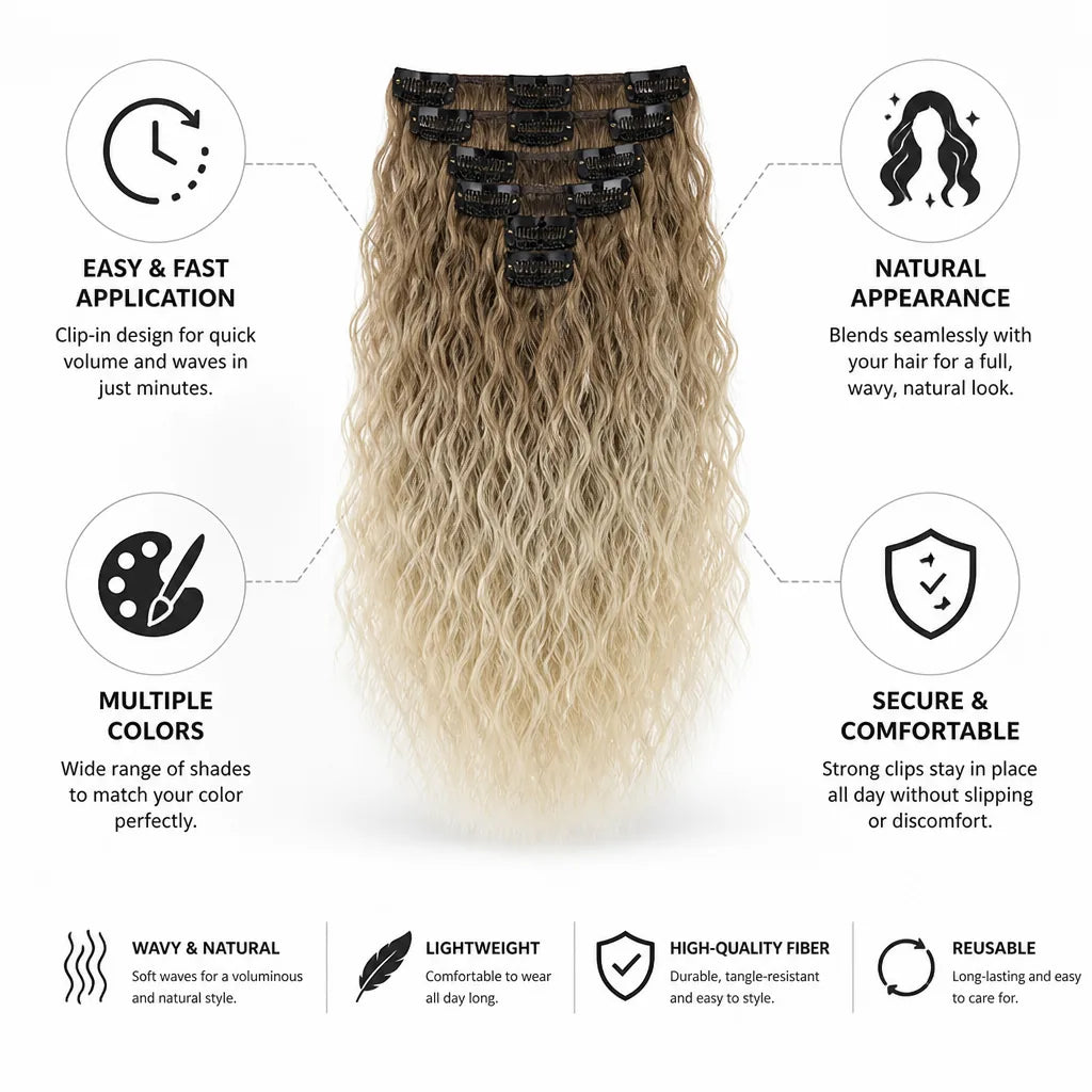 Clip-In Hair Extensions Wavy Natural Multiple Colors