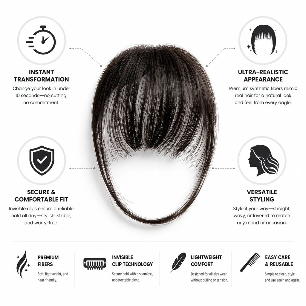 Clip-On Bangs Ultra-Realistic Invisible Clip Comfortable Fit