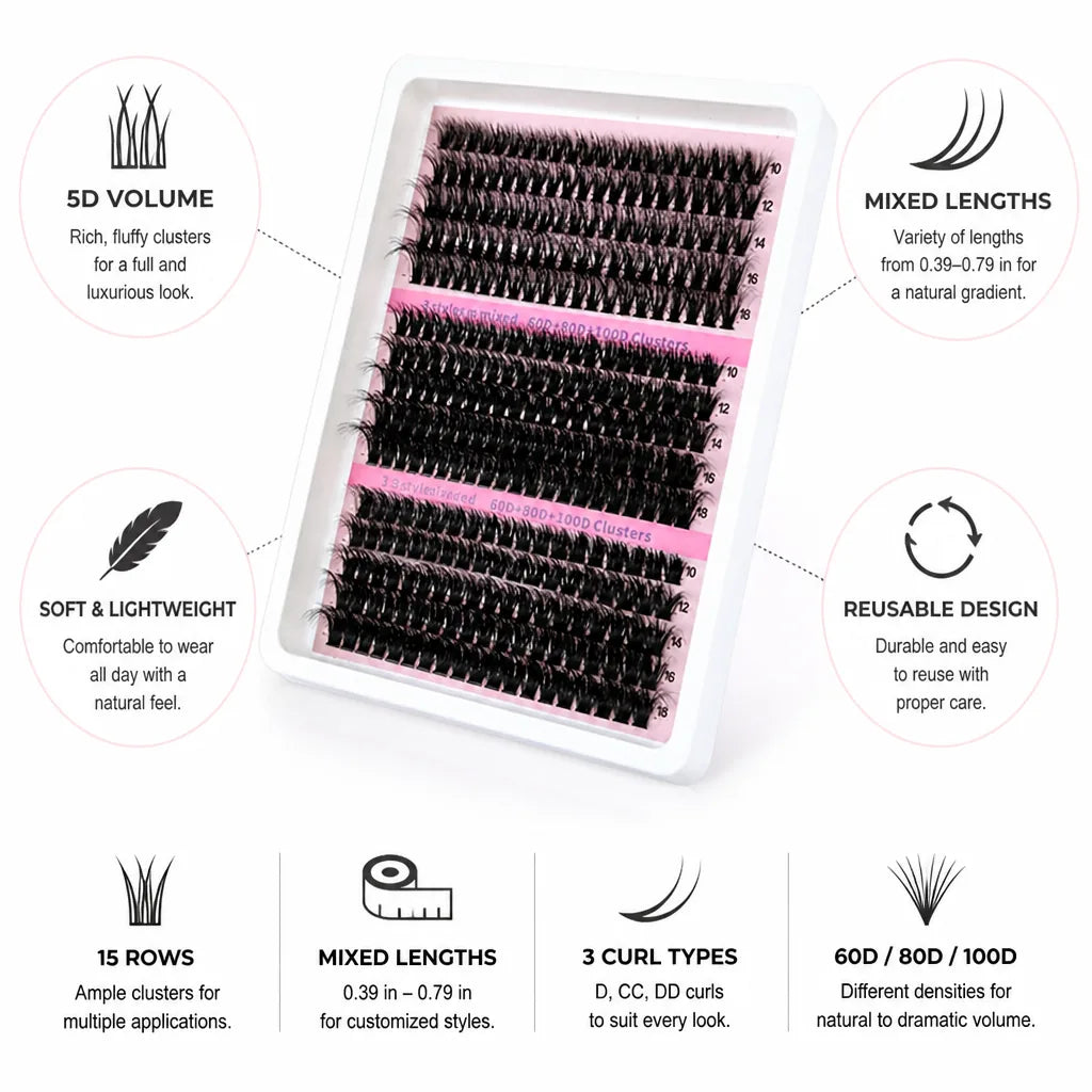 Cluster Lashes 5D Volume Mixed Lengths Reusable
