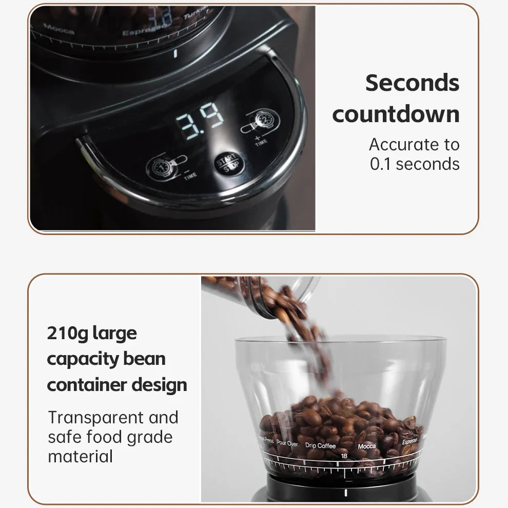 Coffee Grinder Stainless Steel Flat Burr 34 Settings