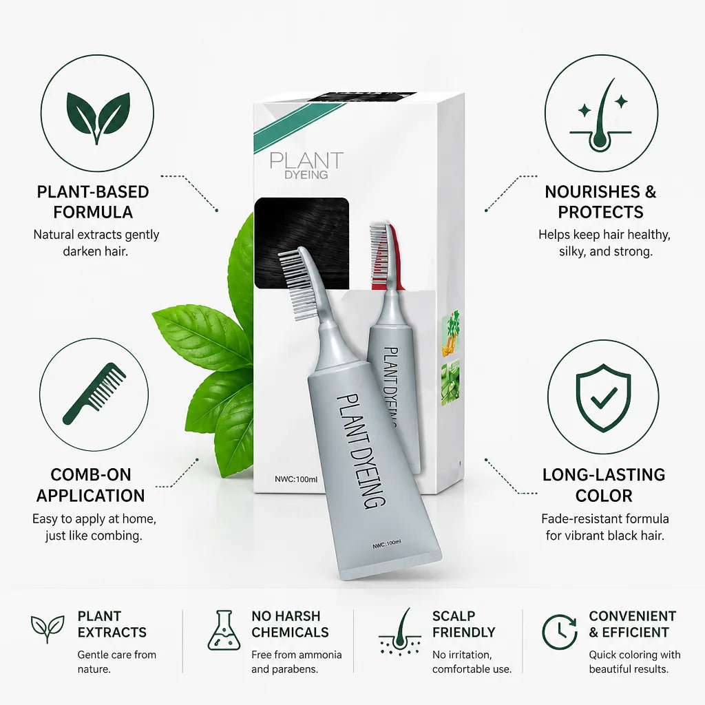 Comb-On Hair Dye Plant-Based Black