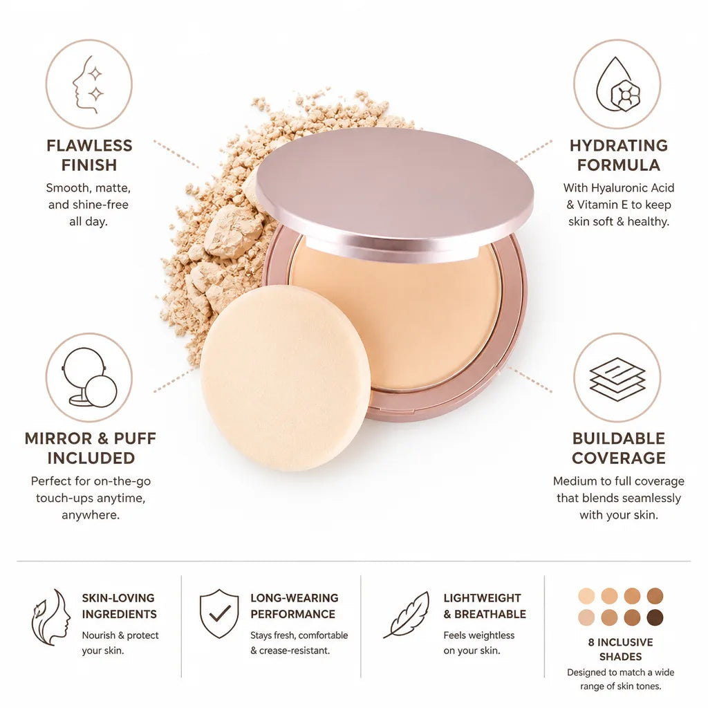Compact Powder Hyaluronic Acid Buildable Coverage Mirror & Puff