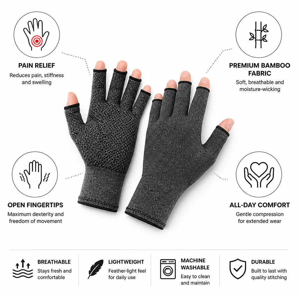Compression Gloves Bamboo Fabric Open Fingertips 2-Pair Set