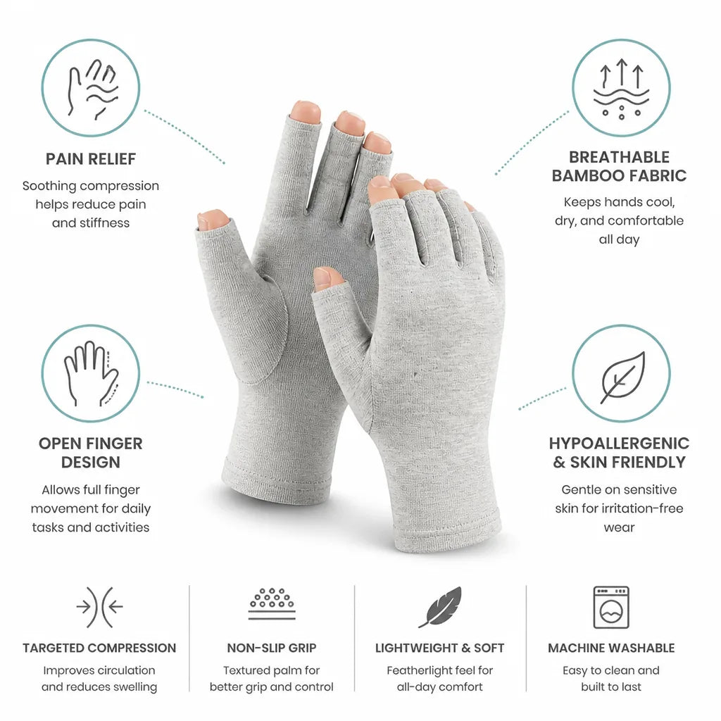 Compression Gloves Bamboo Open-Finger Pain Relief