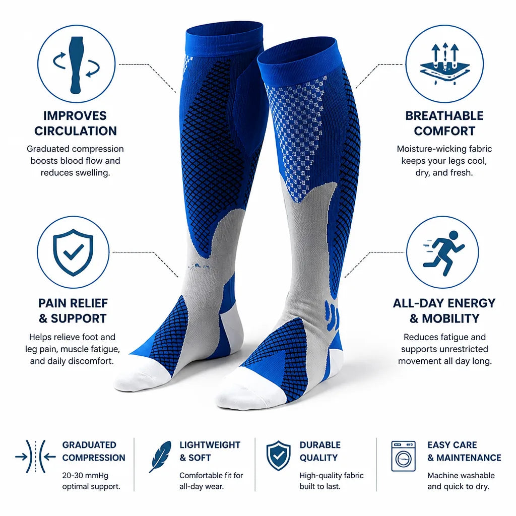 Compression Socks Breathable Graduated 20-30 mmHg Pack of 2