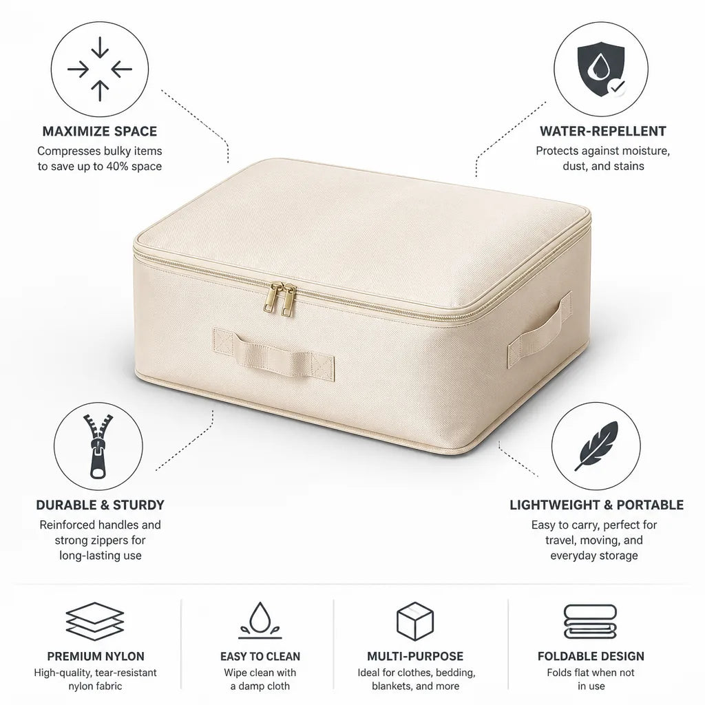 Compression Storage Bag No-Vacuum Water-Repellent Nylon Reinforced Handles