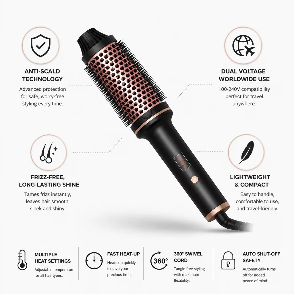 Curling Brush Anti-Scald Dual Voltage Lightweight