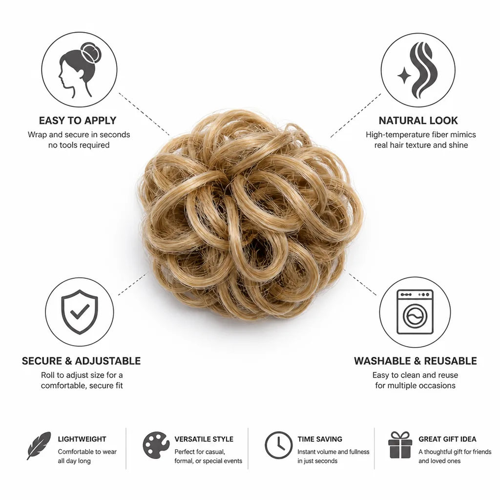 Curly Bun Hairpiece Adjustable Washable Natural Look