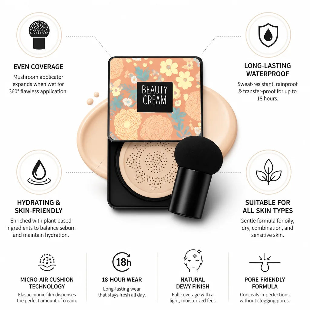 Cushion Compact Mushroom Applicator Hydrating & Waterproof