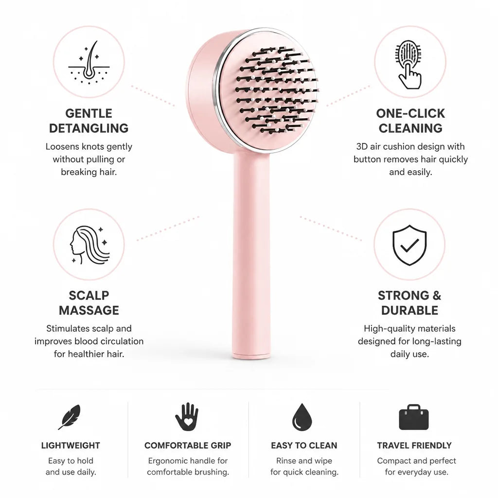 Detangling Brush 3D Air Cushion Push To Clean Button