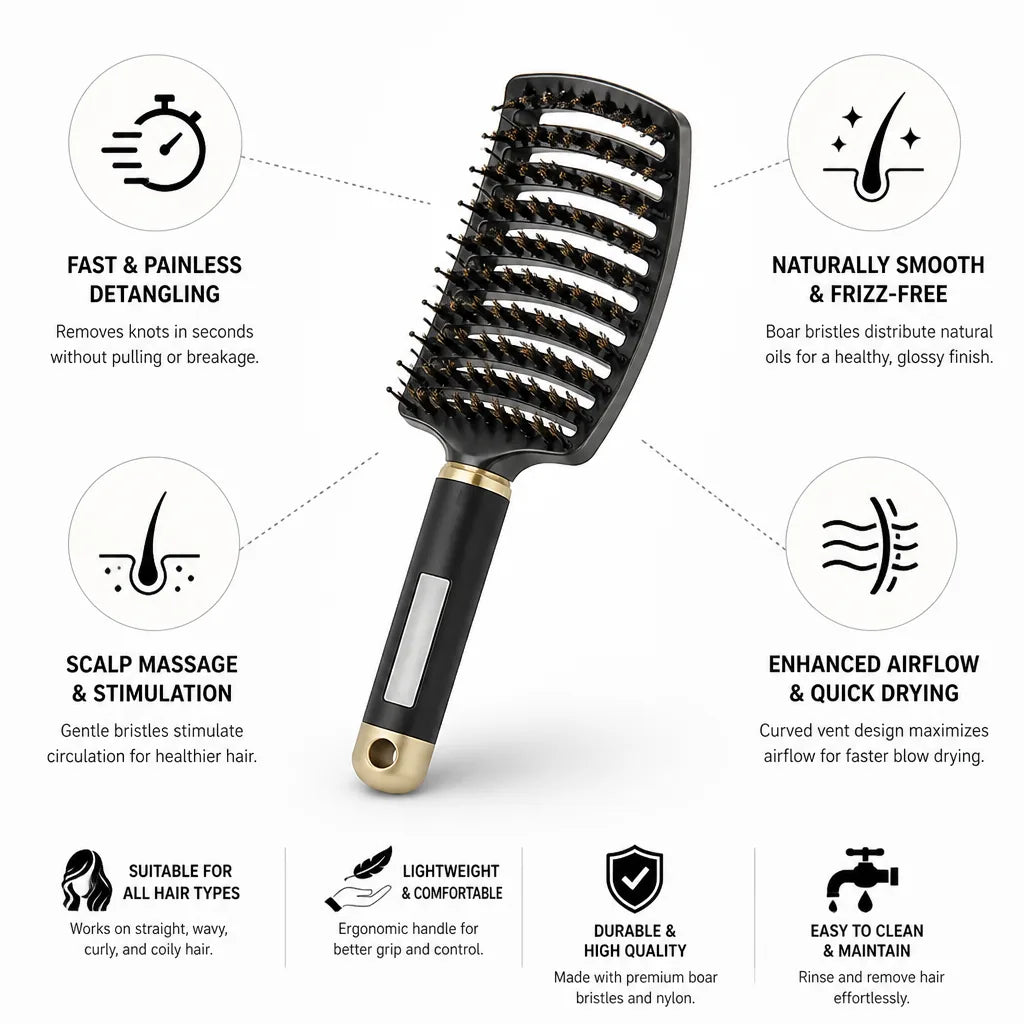 Detangling Brush Flexible Separated Nylon & Boar Bristles