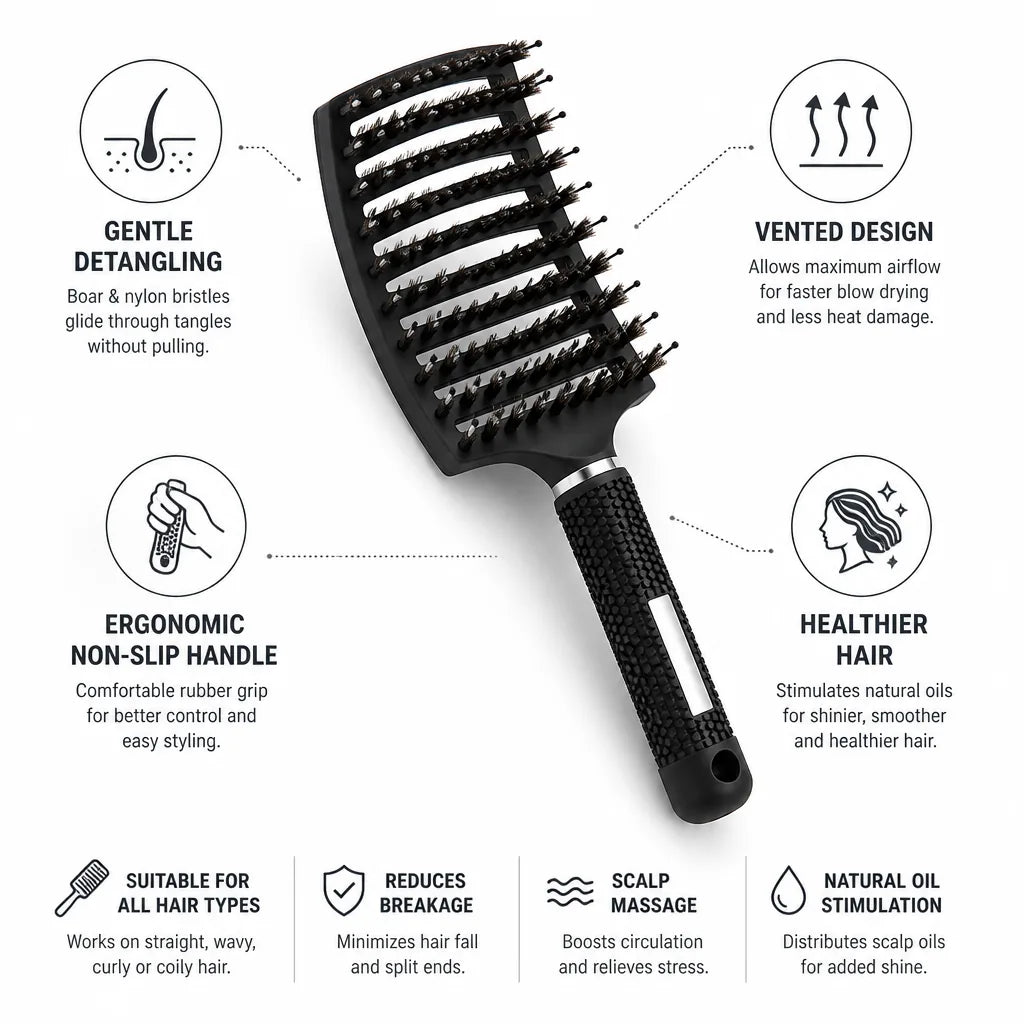 Detangling Hairbrush Vented Boar & Nylon Bristles