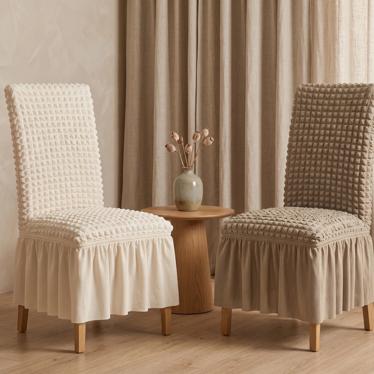 Dining Chair Cover Textured Stretch Ruffled Skirt