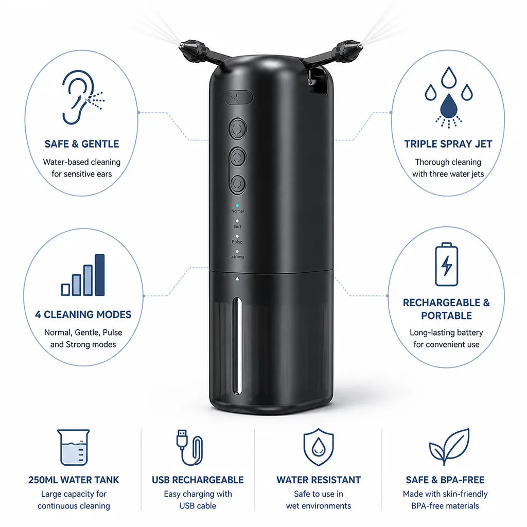 Ear Cleaner Water-Powered Triple Spray Rechargeable 250ml