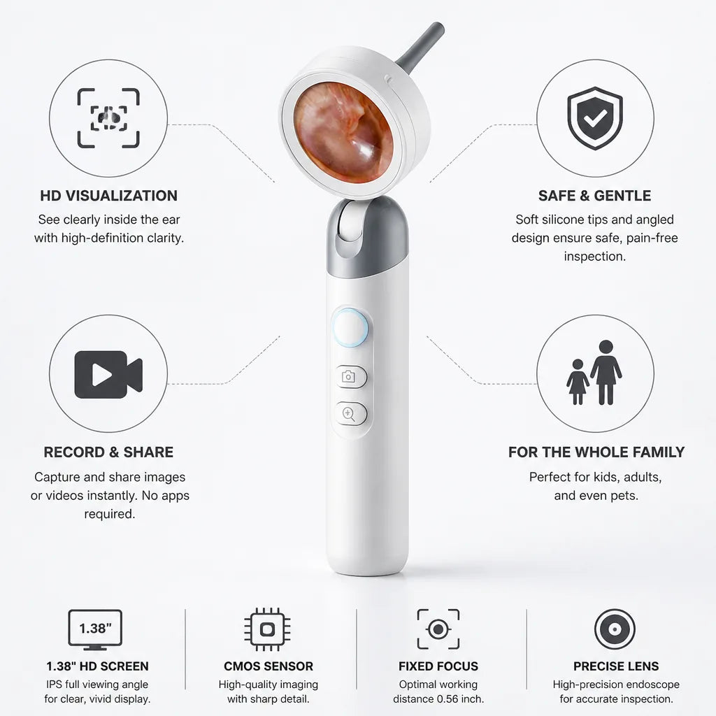 Ear Endoscope Camera 1.38 Inch HD Screen & Recording
