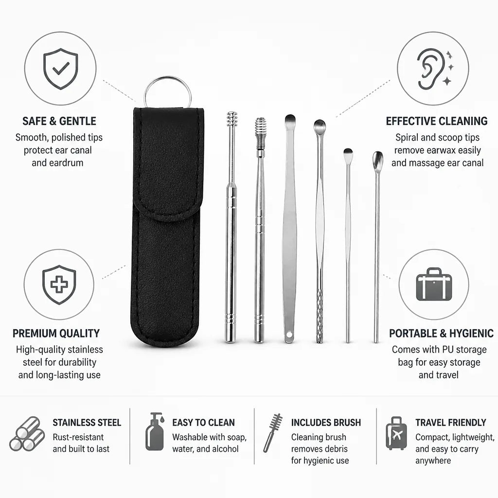 Ear Wax Removal Kit Stainless Steel Spiral & Scoop Tips