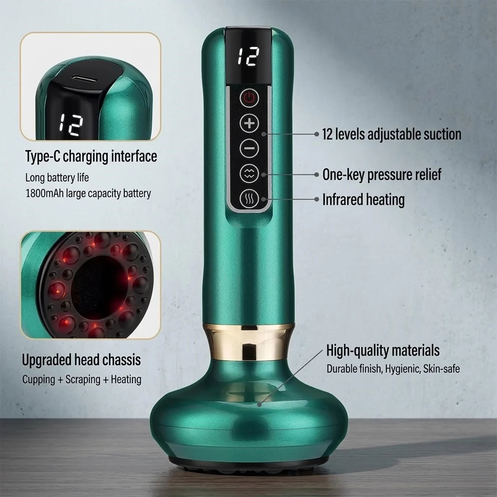 Electric Cupping Massager Cordless Heated Adjustable Suction