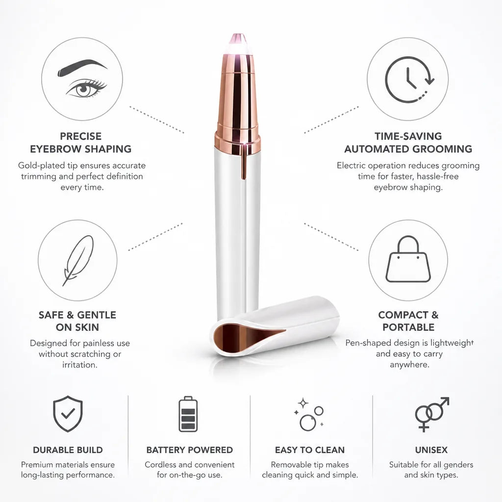 Electric Eyebrow Trimmer Gold-Plated Tip Cordless
