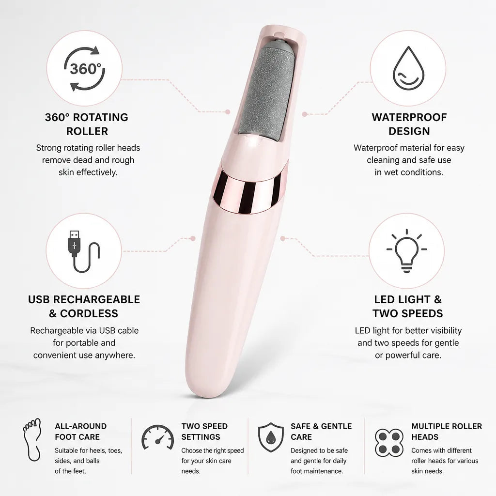 Electric Foot Callus Remover 360° Rotating Roller USB Rechargeable