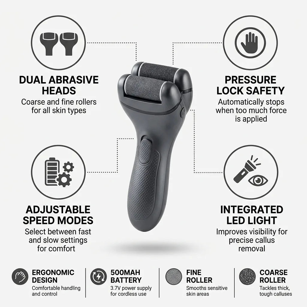 Electric Foot Callus Remover Dual Heads & Pressure Lock
