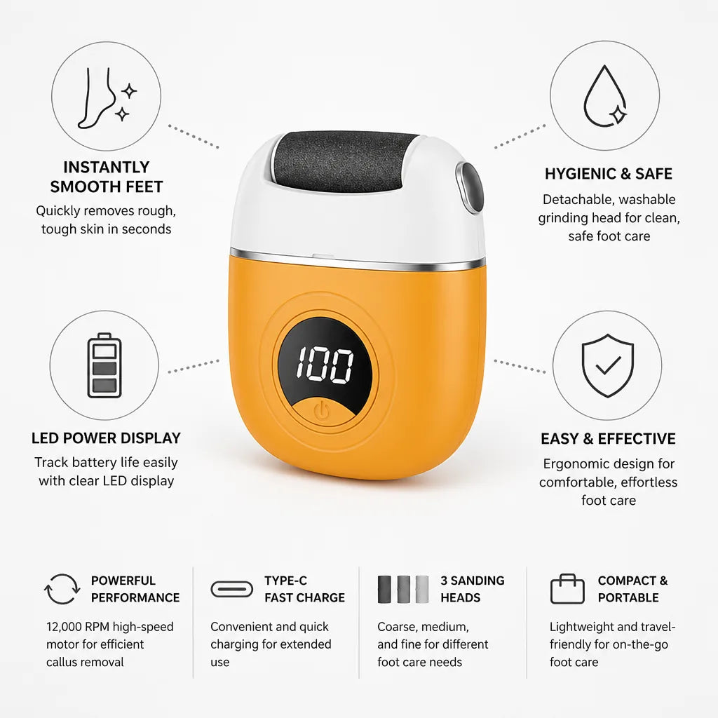 Electric Foot Smoother Detachable & Washable Head LED Display