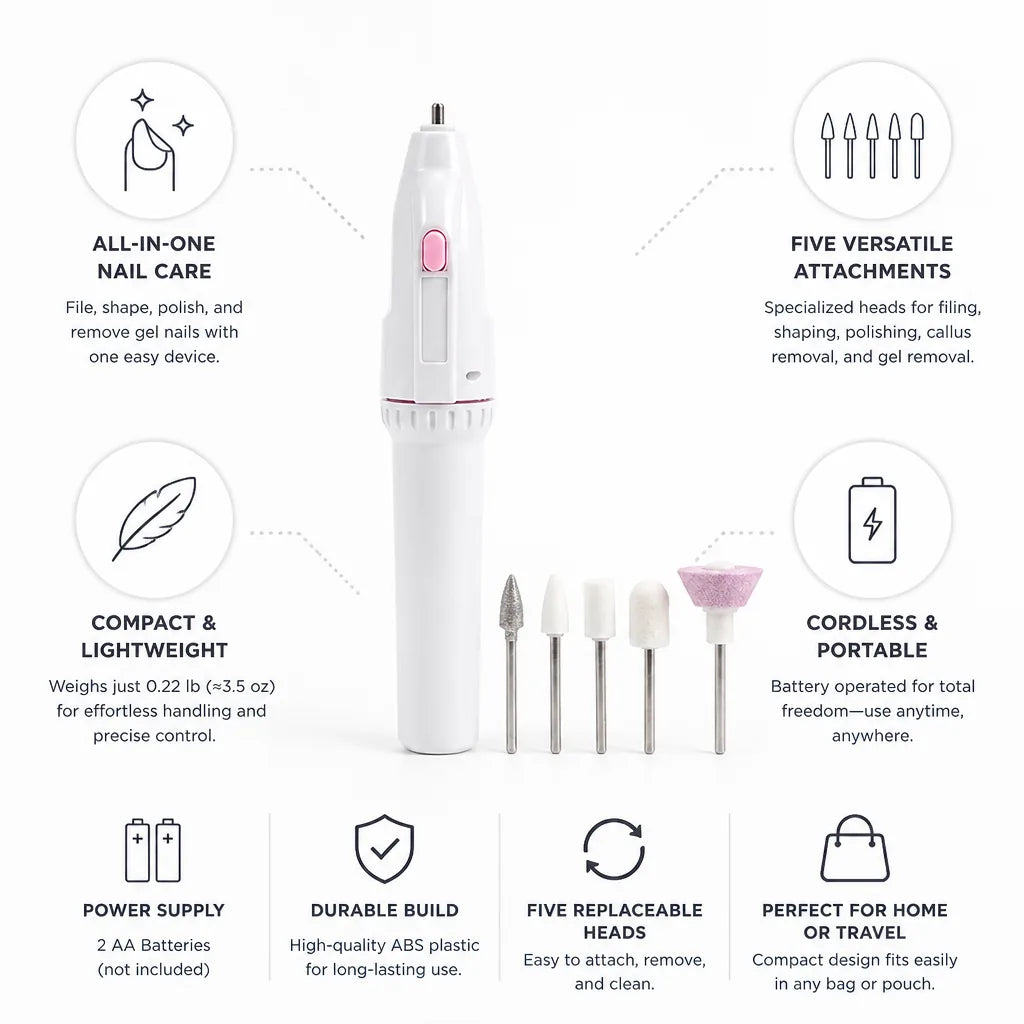 Electric Nail Care Set Compact & Cordless 5 Attachments