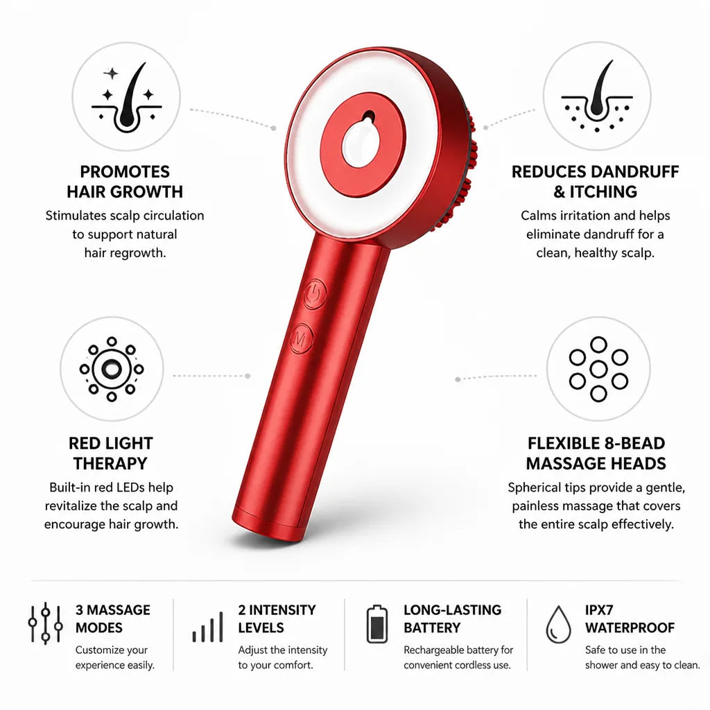 Electric Scalp Massage Comb Red Light LED Flexible Heads