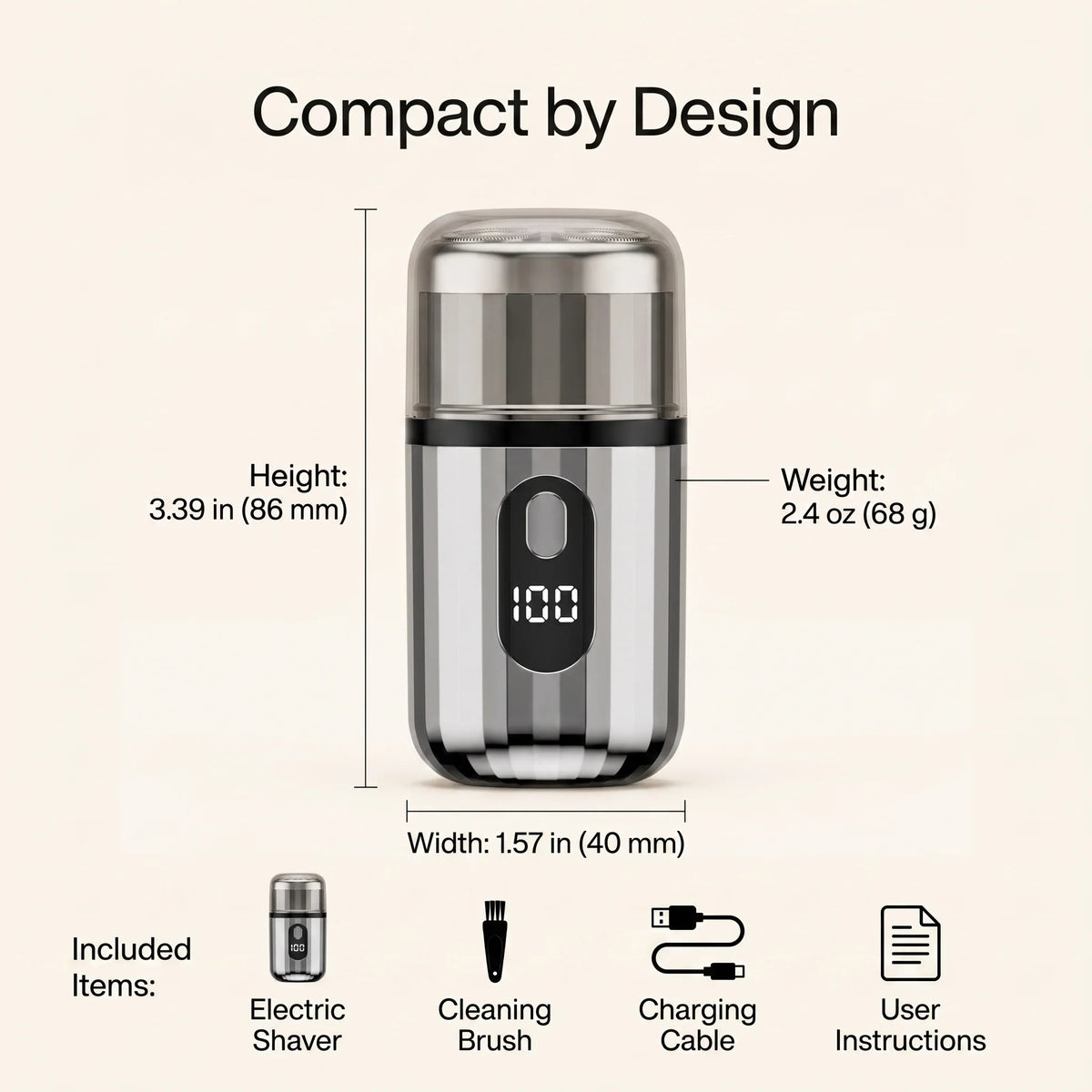 Electric Shaver Compact Three-Head LED Battery Display
