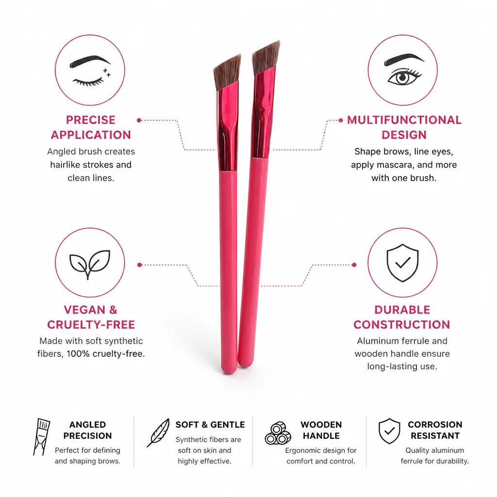 Eyebrow Brush Angled Precision Vegan Bristles & Wooden Handle