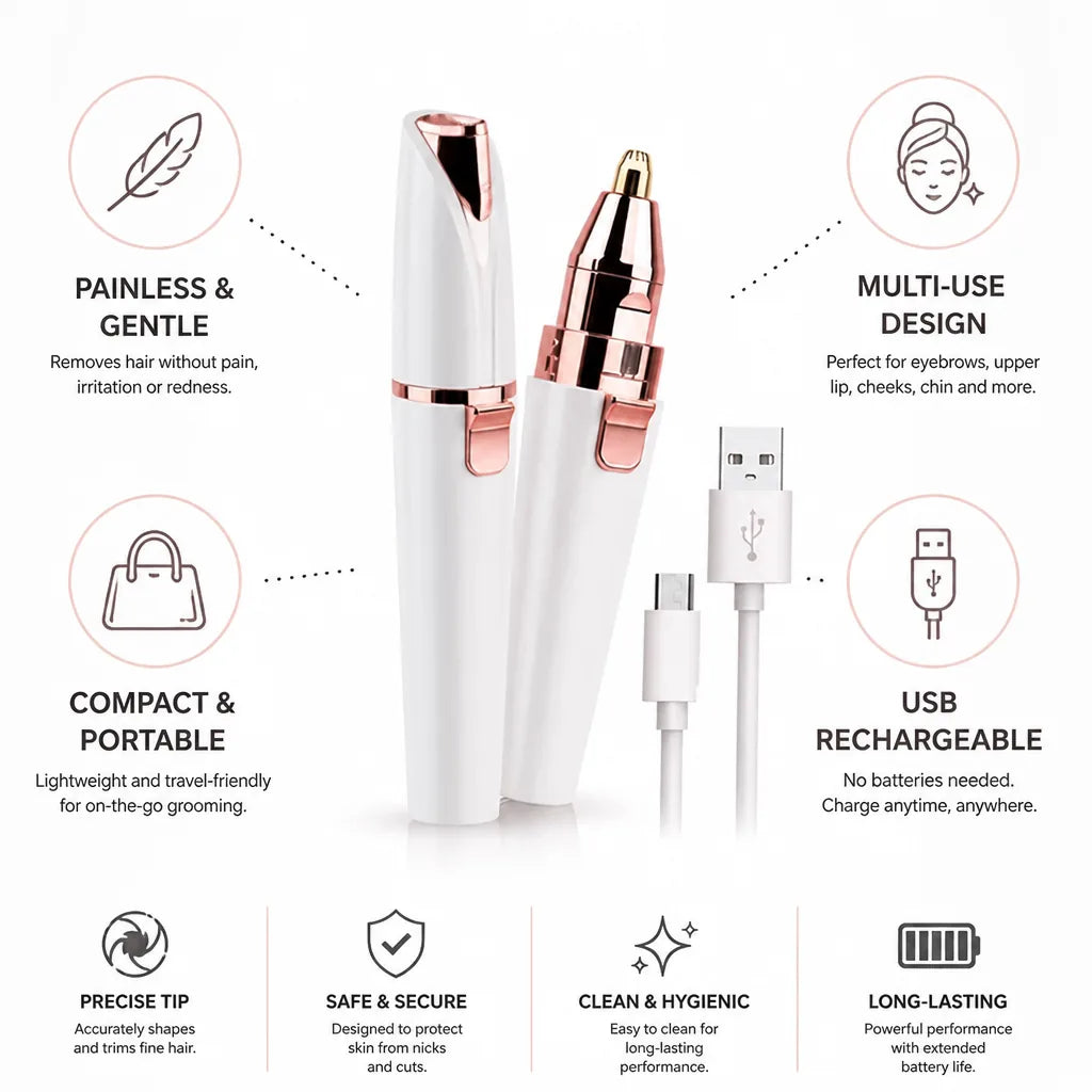 Eyebrow & Facial Trimmer Painless USB Rechargeable Travel Size