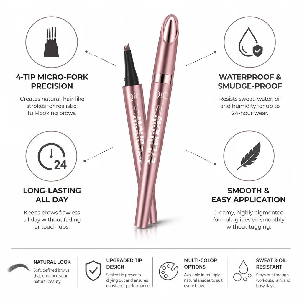 Eyebrow Pencil 4-Tip Micro-Fork Waterproof & Smudge-Proof