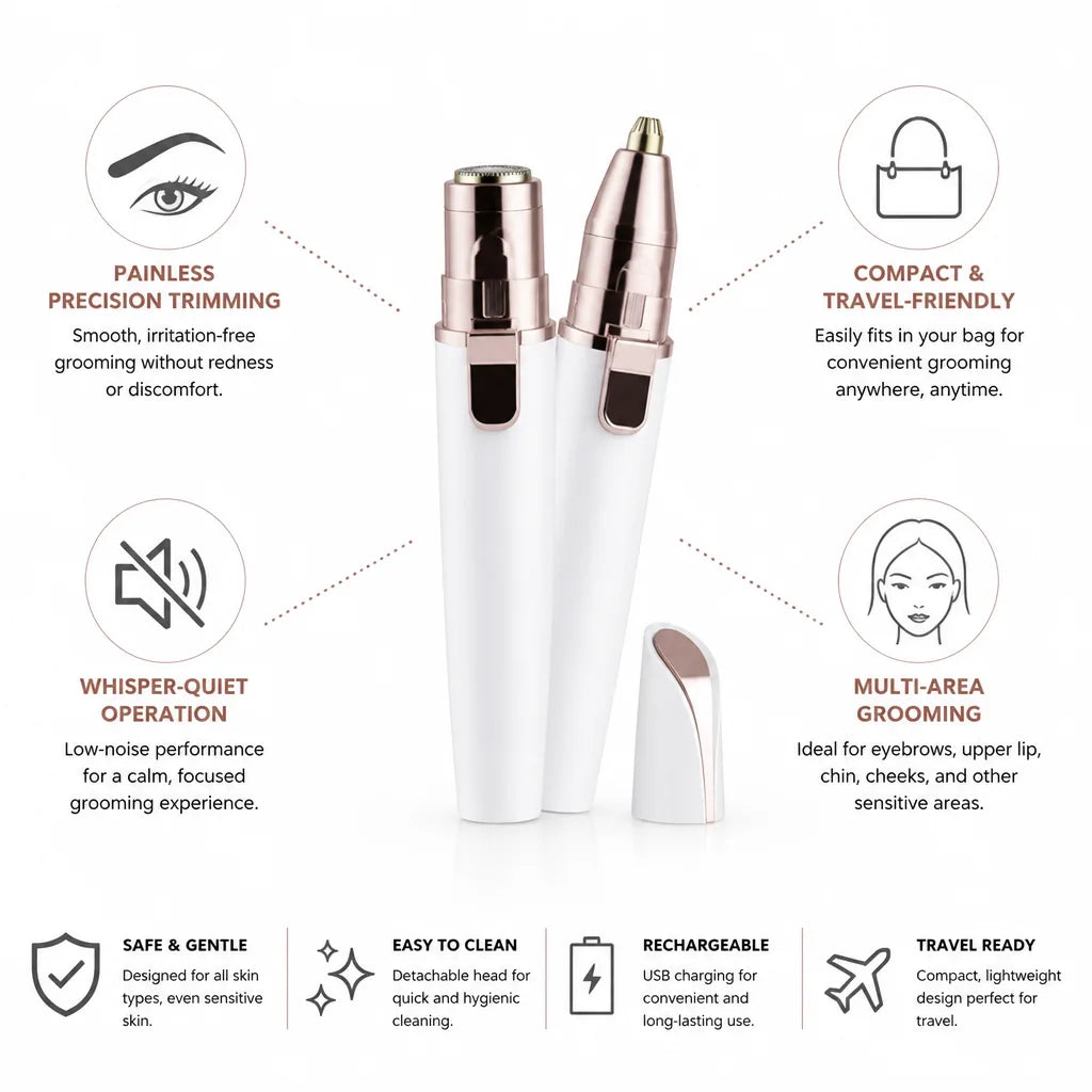 Eyebrow Trimmer Whisper-Quiet Painless Travel-Friendly
