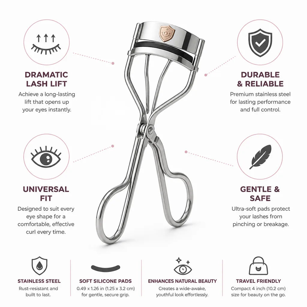 Eyelash Curler Stainless Steel Soft Pads & Universal Fit