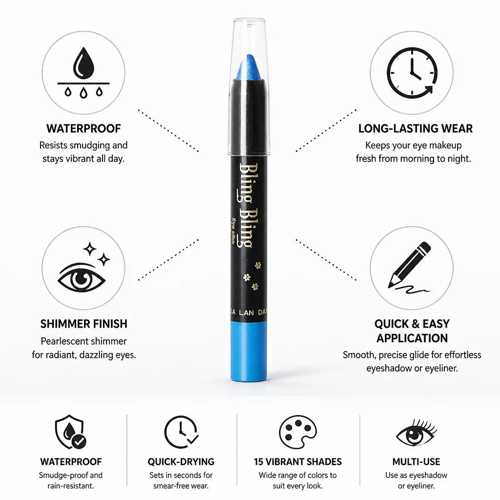 Eyeshadow Pencil Waterproof Pearlescent Shimmer 15 Vibrant Shades