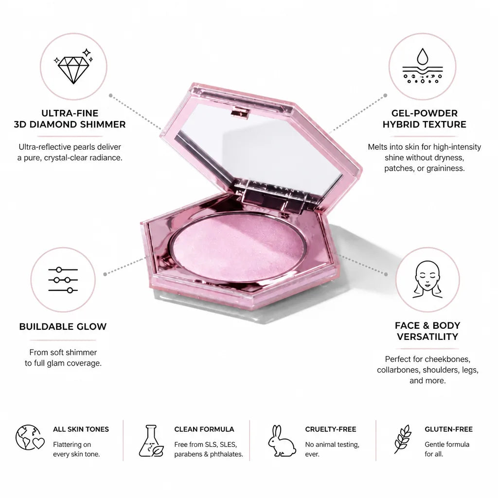 Face & Body Highlighter Gel-Powder Hybrid Diamond Glow