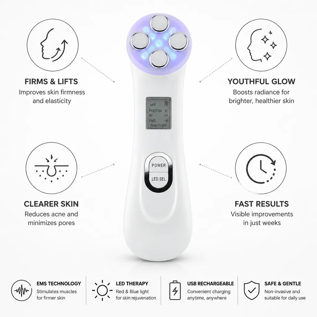 Facial Massager Skin-Firming EMS & LED USB Rechargeable