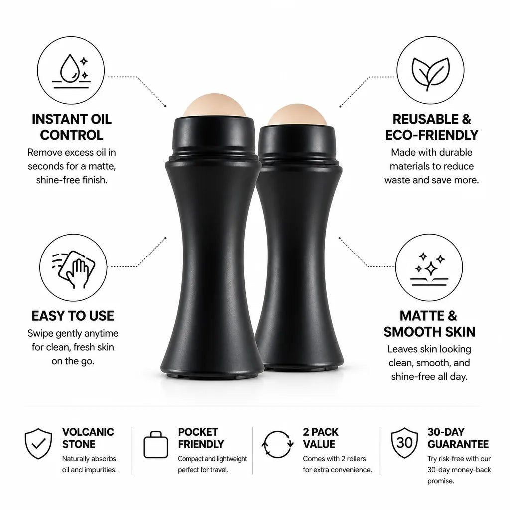 Facial Roller Volcanic Stone Matte Finish 2 Pack