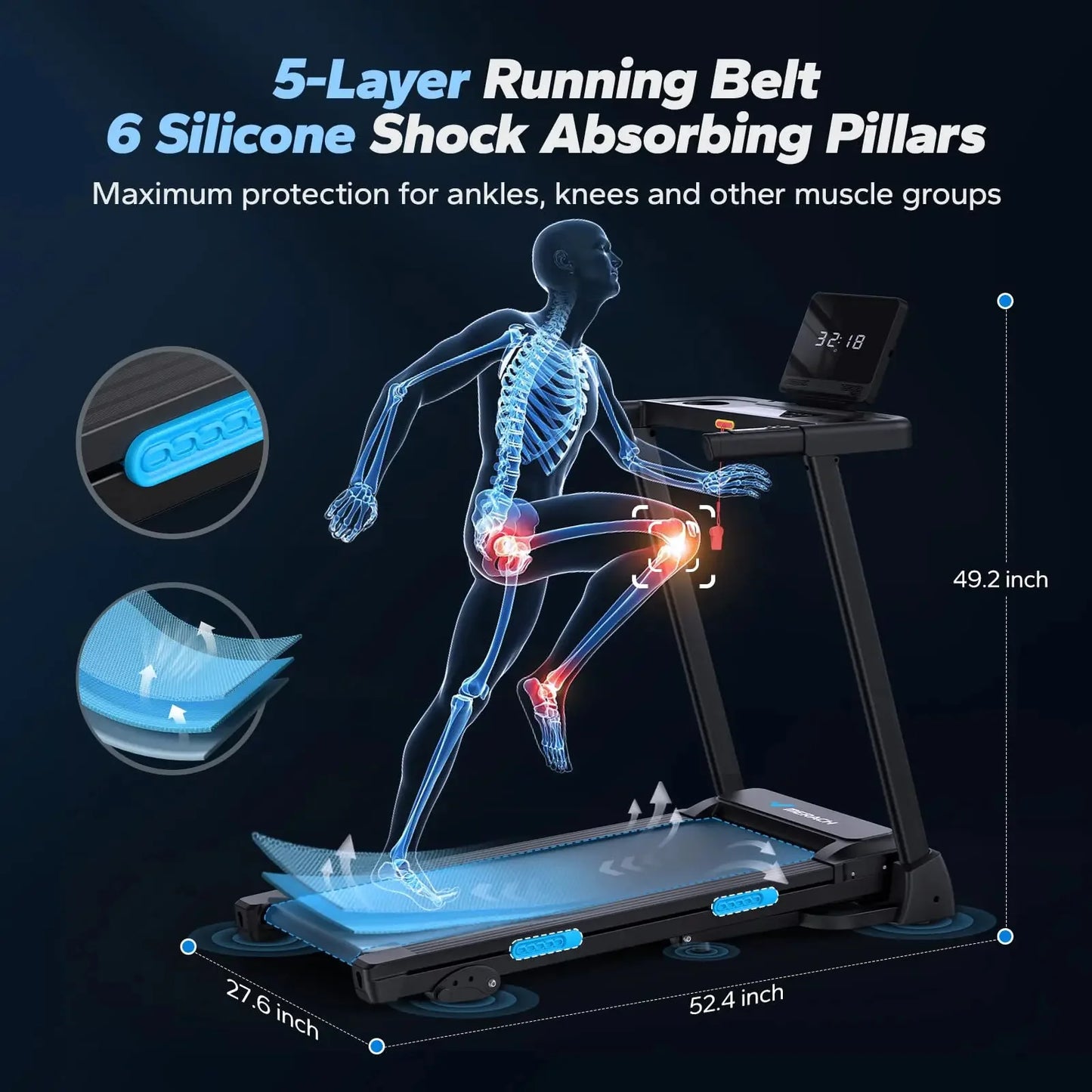 Foldable Treadmill Hydraulic Assist Shock-Absorbing Deck