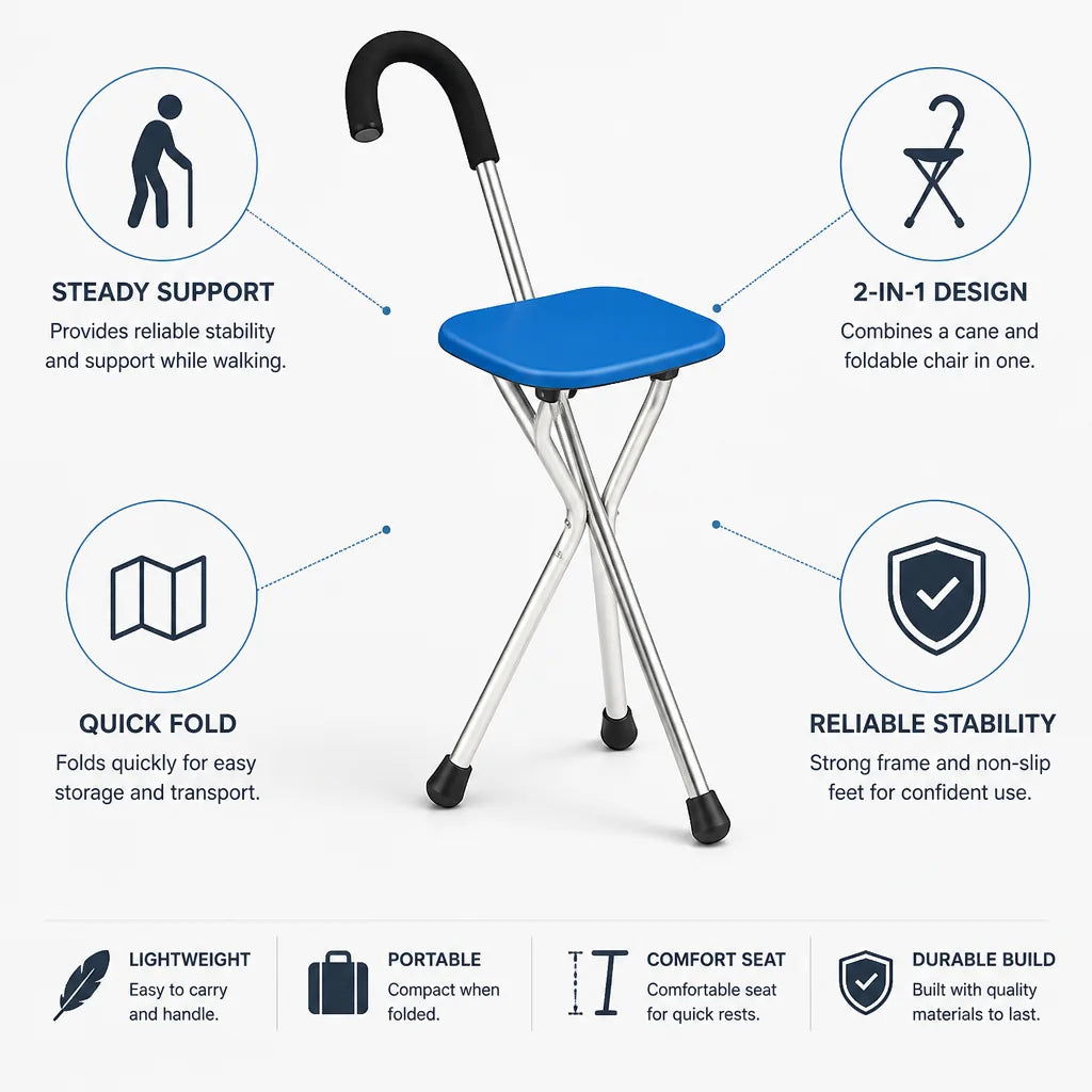 Folding Cane Chair Quick-Fold Portable Seat
