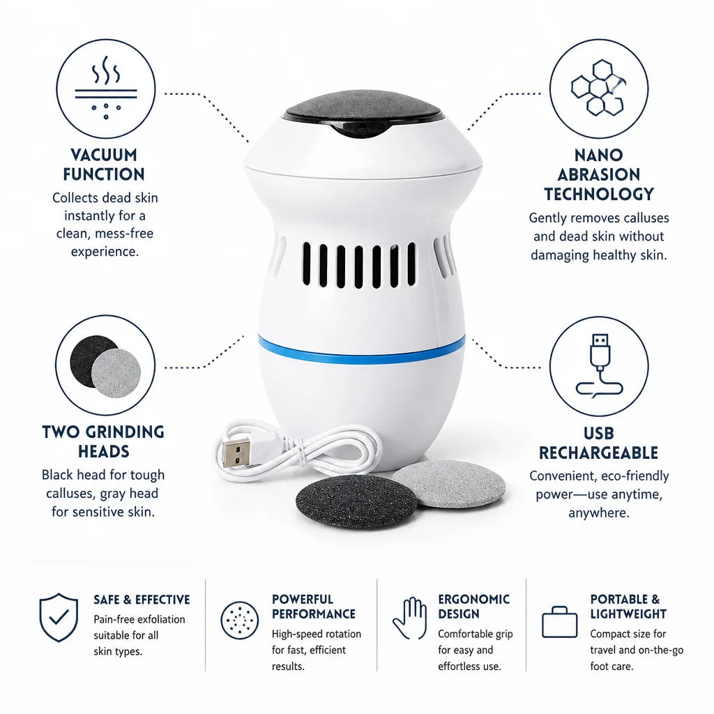 Foot Callus Remover USB Rechargeable Integrated Vacuum Two Heads