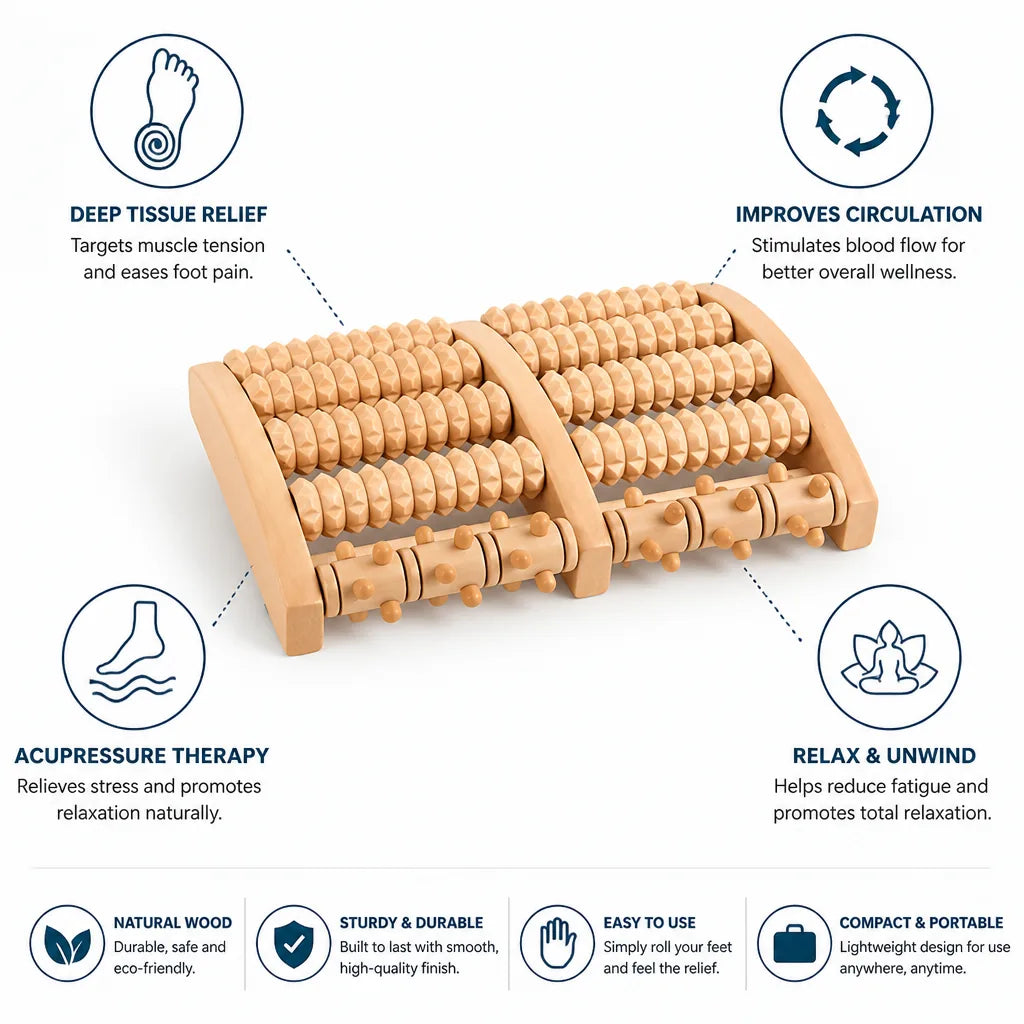 Foot Massage Roller Wooden Acupressure & Deep Tissue Relief