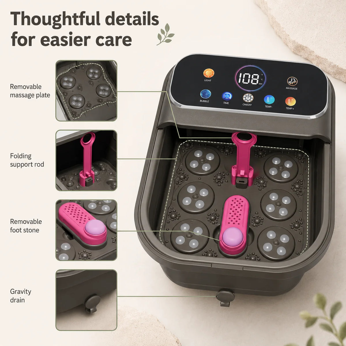 Foot Spa Collapsible Heated Bubble & Roller Massage